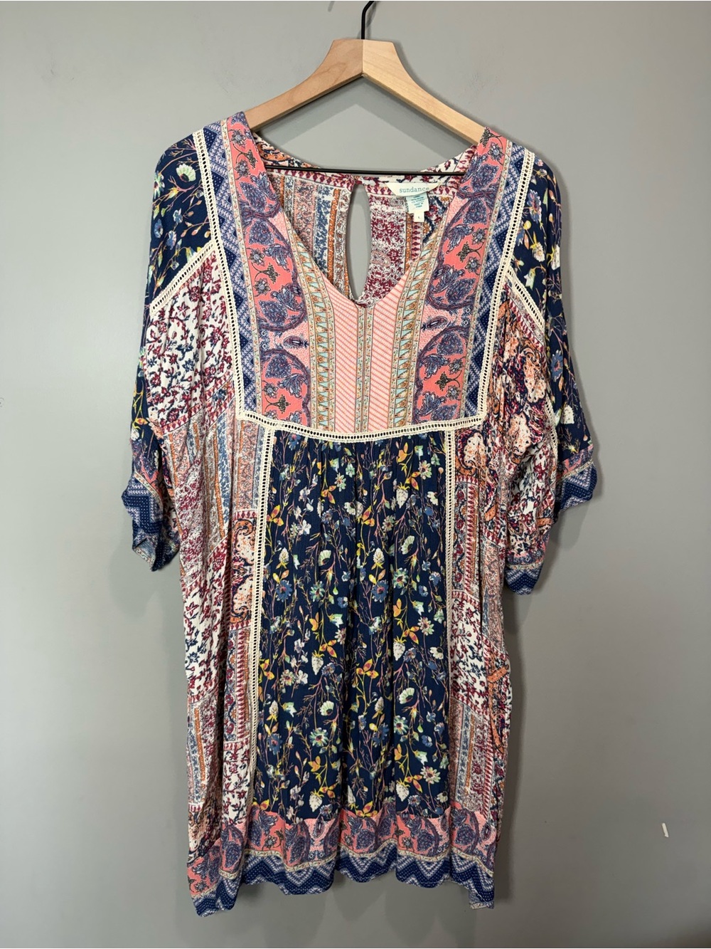 Sundance Boho‎ Patchwork Floral Tunic Dress Large Size Large
